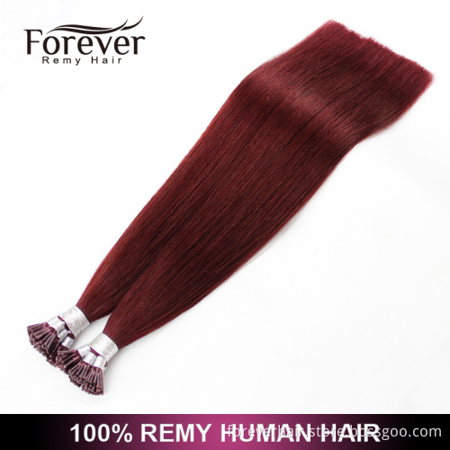 Forever factory price high quality 100 real Indian remy human 99J double drawn pre bonded hair extensions